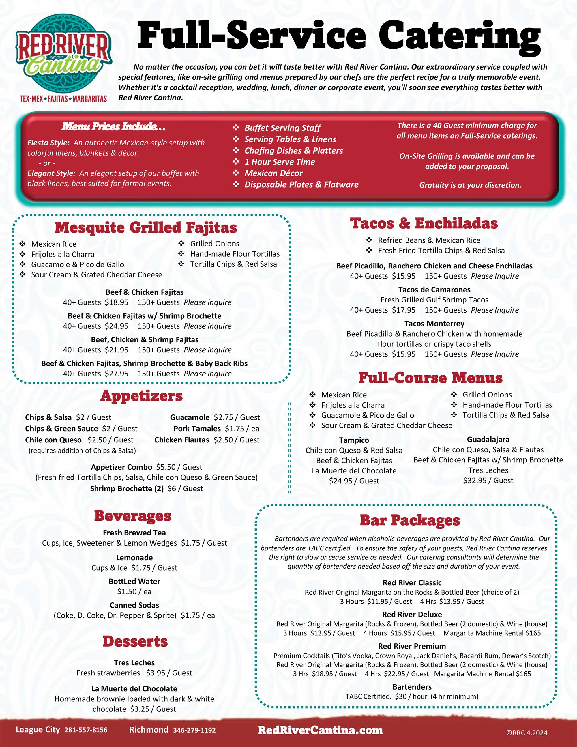 Red River Cantina Catering Menu Page 1