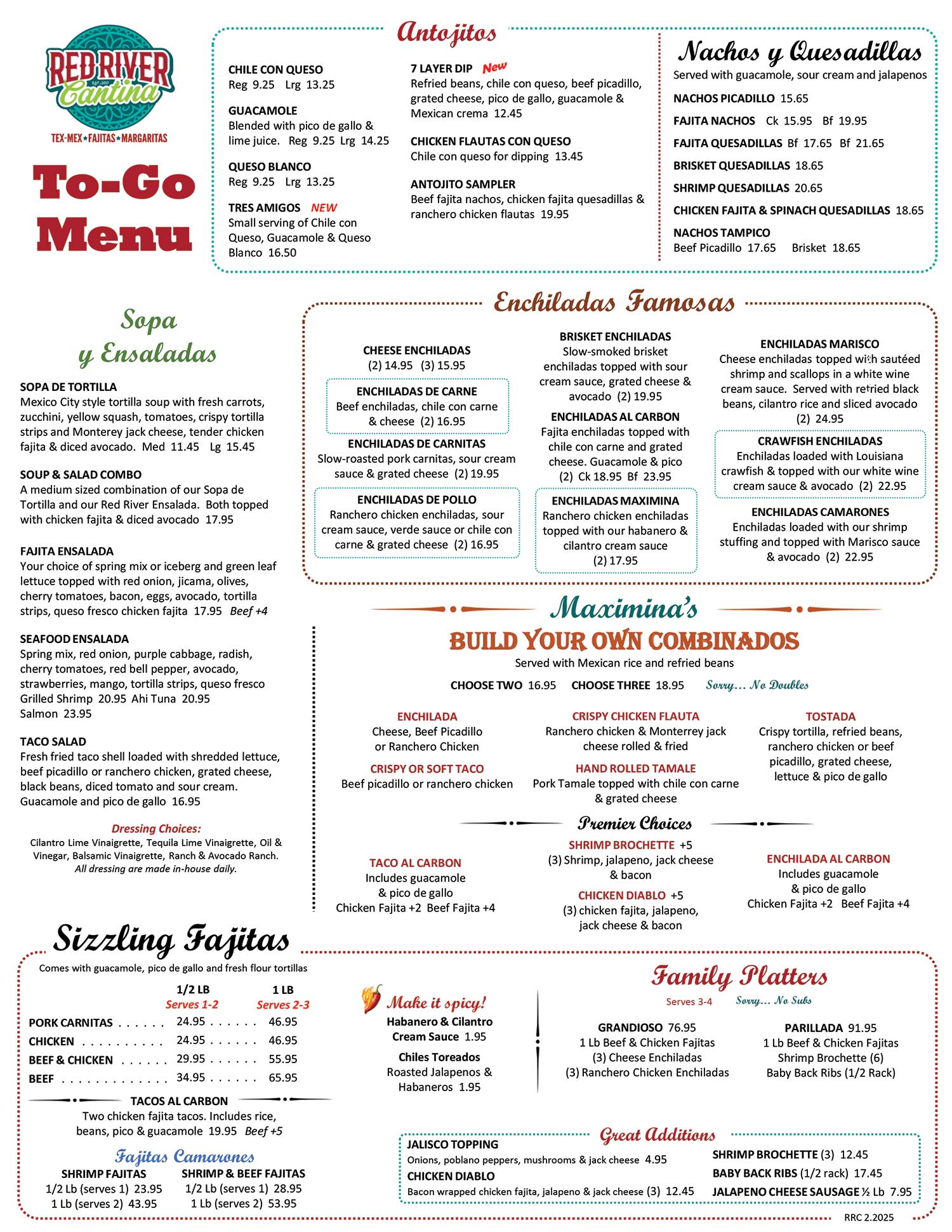 Red River Cantina ToGo Menu page 1