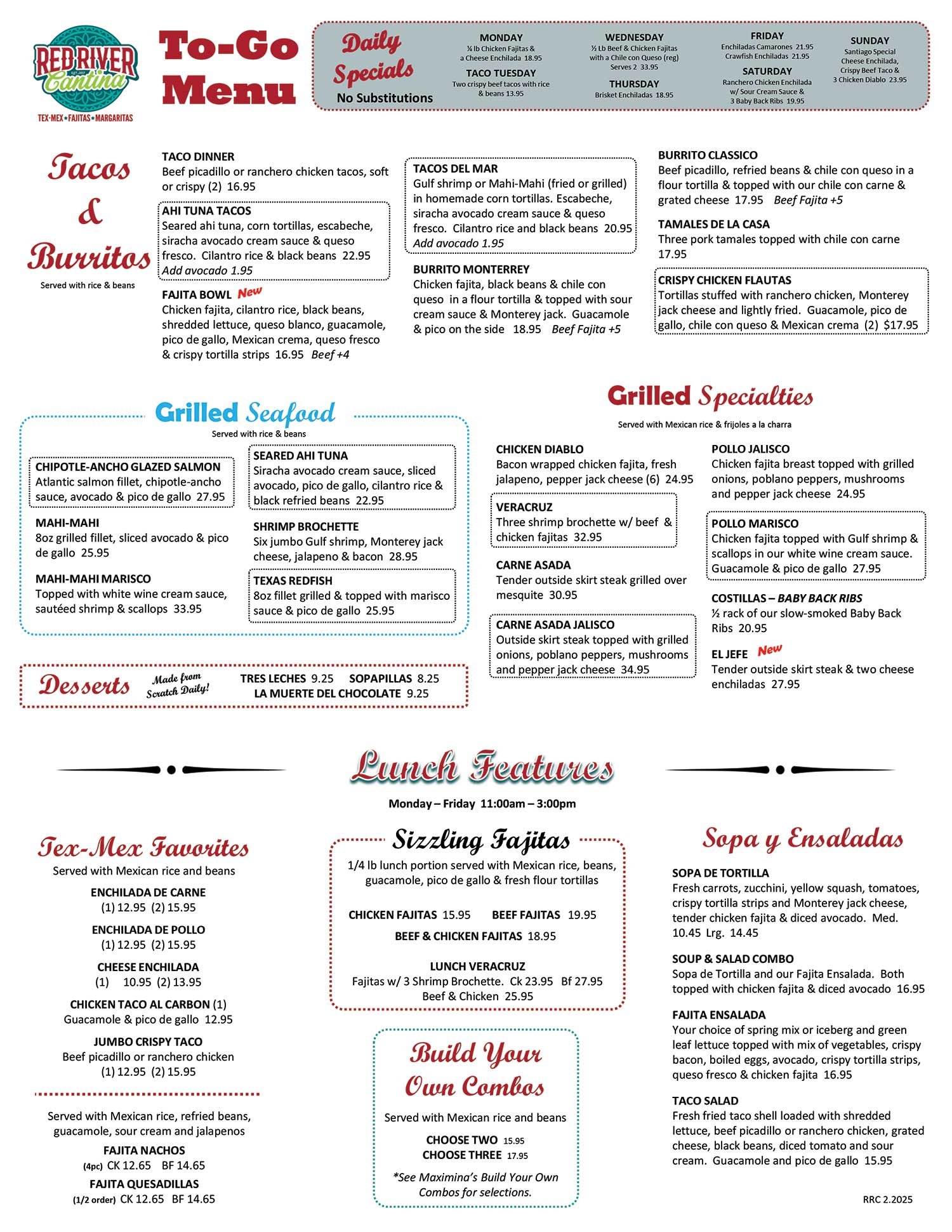 Red River Cantina ToGo Menu page 2