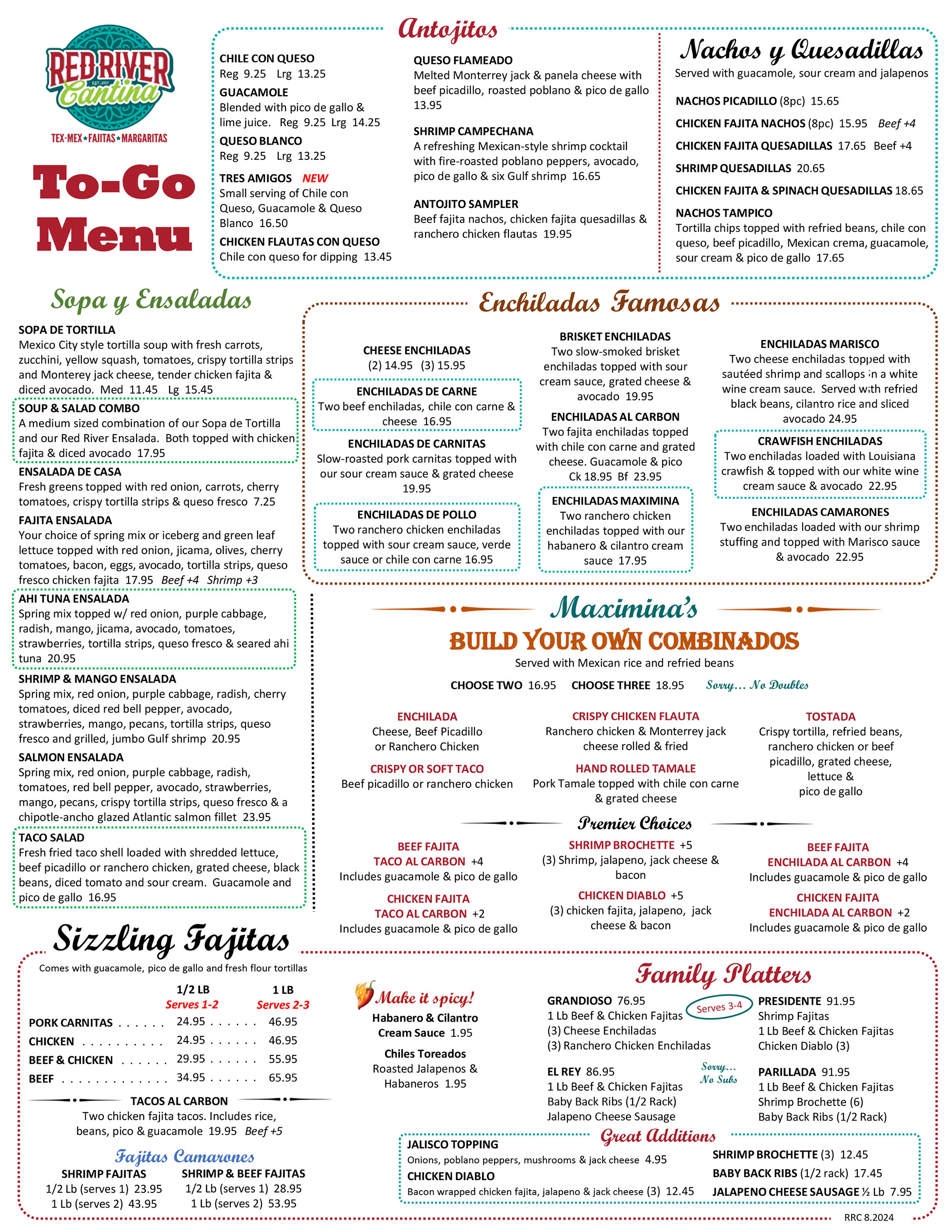 Red River Cantina ToGo Menu page 1