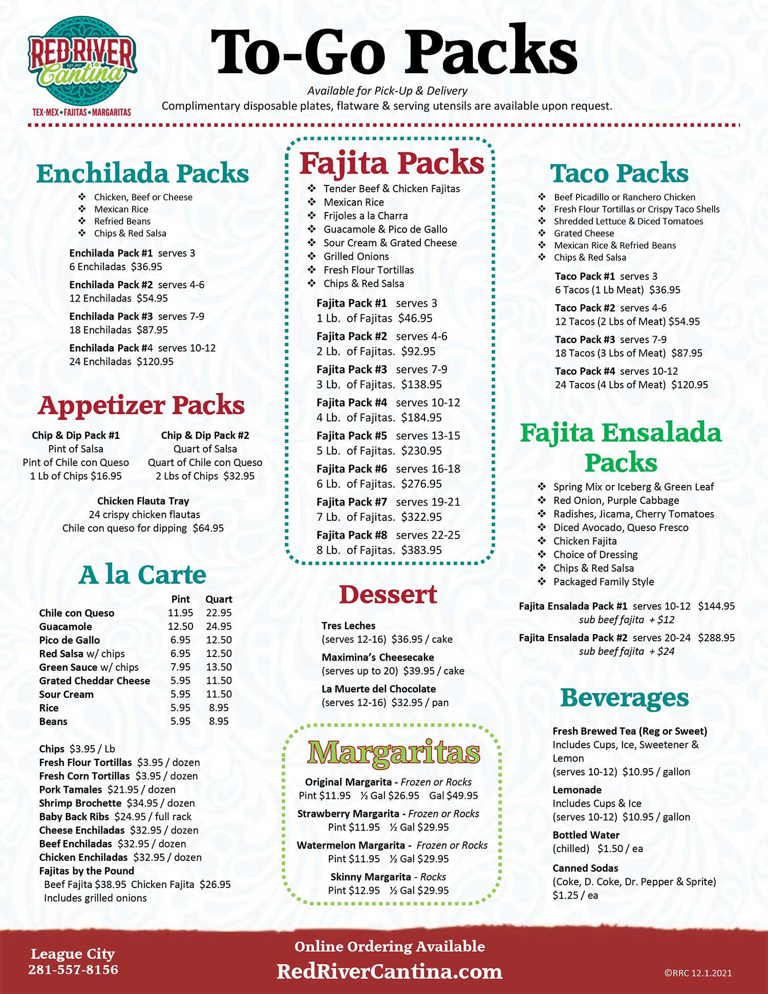Red River Cantina Catering Menu Page 1